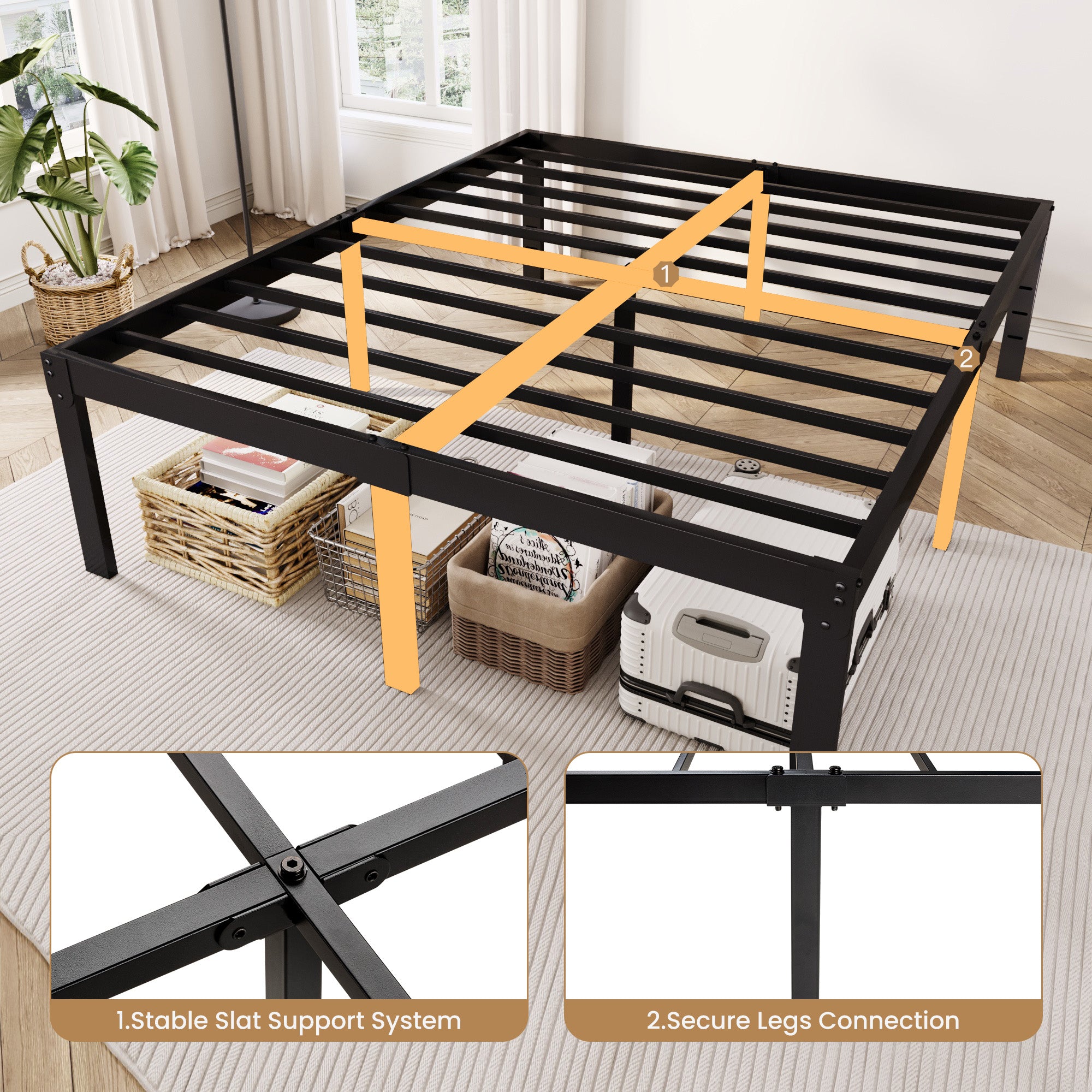 Merrland Metal Platform Bed Frame, 18 Inch Tall with Large Under-Bed Storage Space, Heavy Duty, Noise-Free, No Box Spring Needed, Black