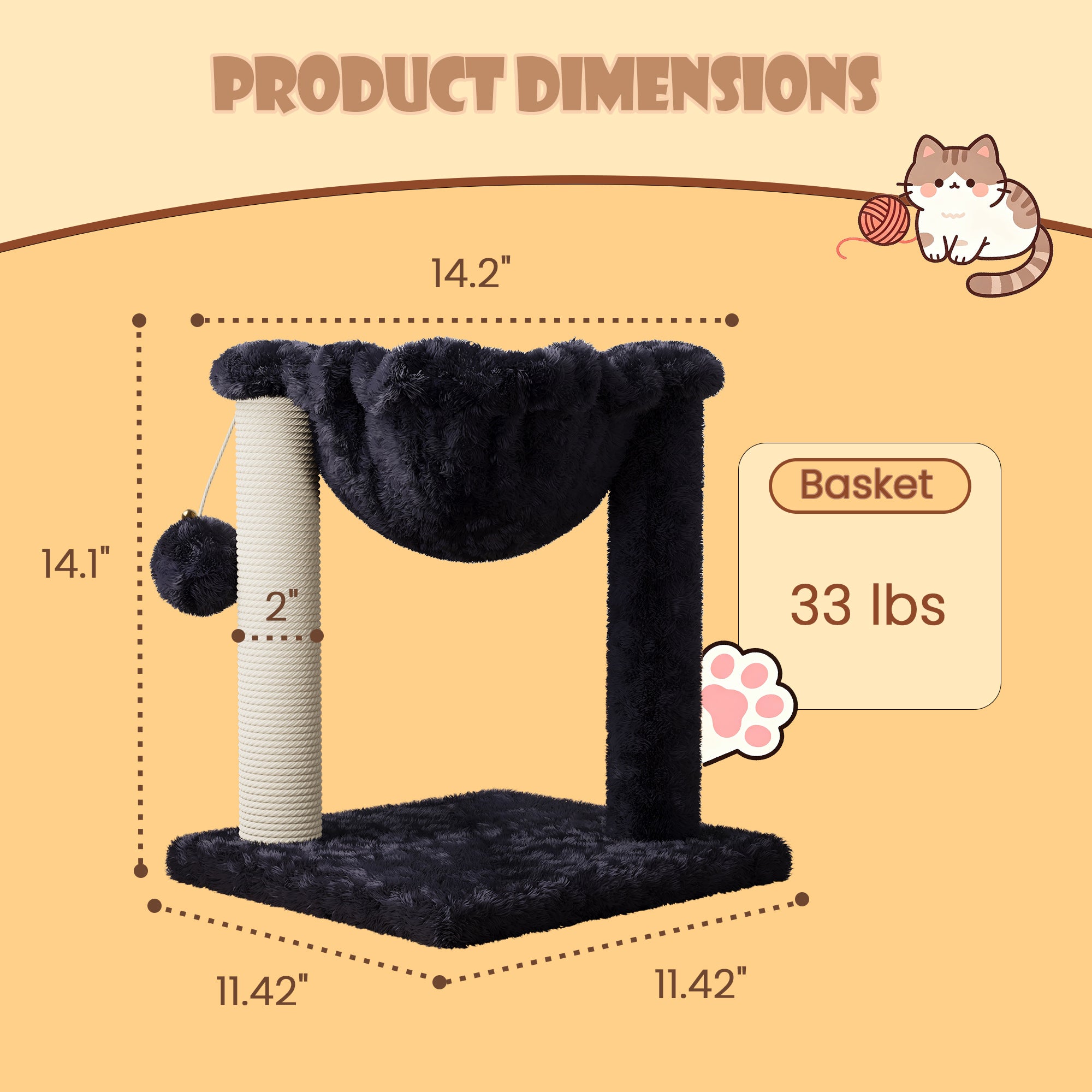 Merrland Small Cat Tree Tower with Scratching Post and Hammock for Indoor Cats