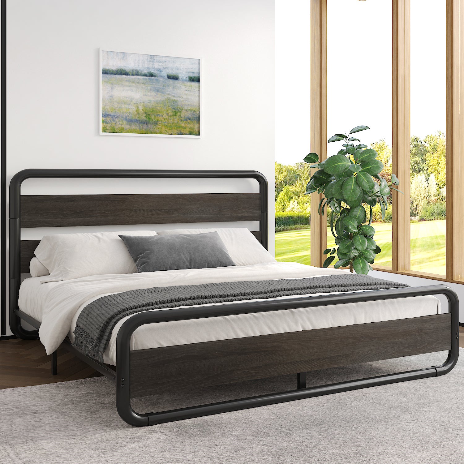 Merrland Bed Frame with Headboard and Footboard,Heavy Duty Metal Platform Bed,No Box Spring Required