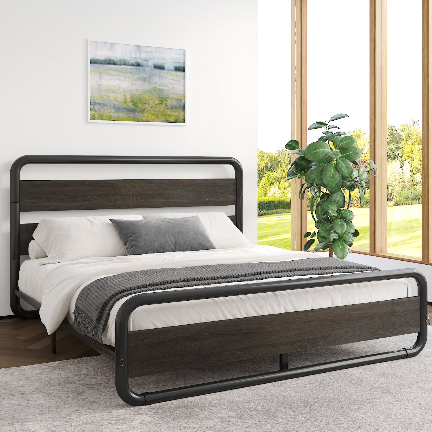 Merrland Bed Frame with Headboard and Footboard,Heavy Duty Metal Platform Bed,No Box Spring Required