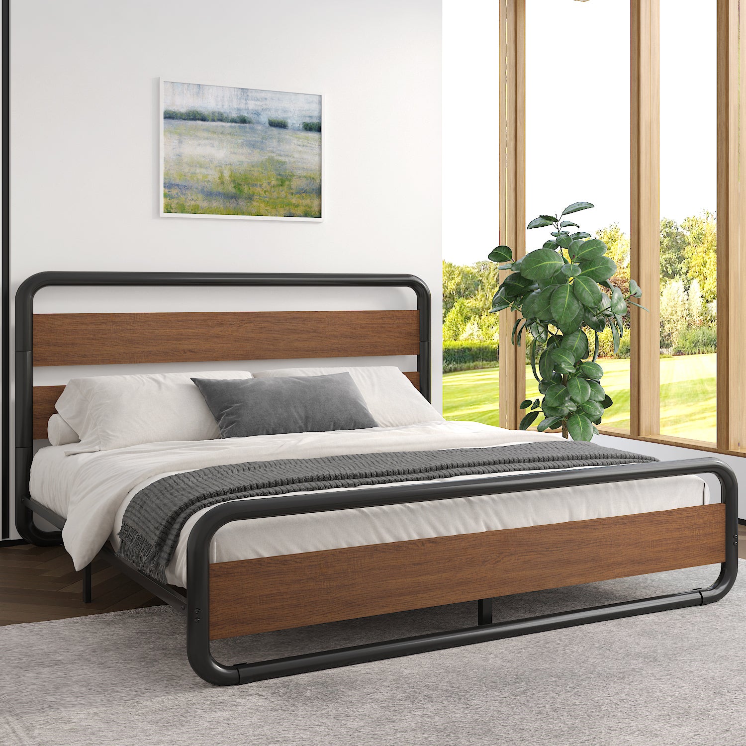 Merrland Bed Frame with Headboard and Footboard,Heavy Duty Metal Platform Bed,No Box Spring Required