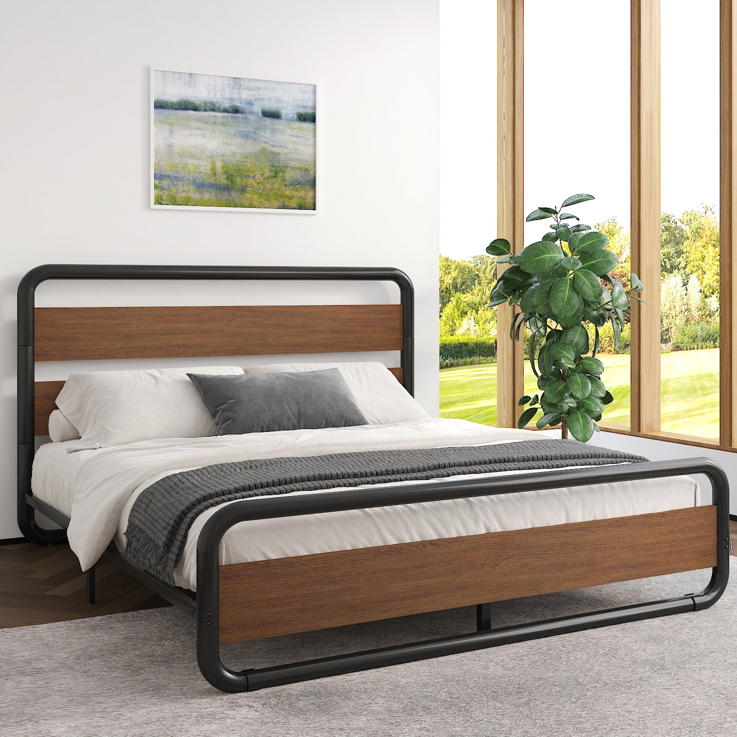Merrland Bed Frame with Headboard and Footboard,Heavy Duty Metal Platform Bed,No Box Spring Required