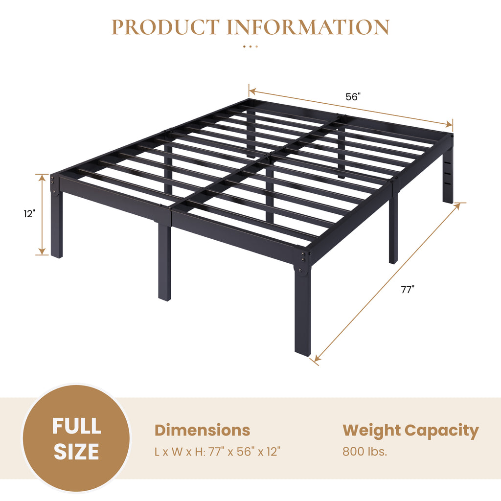 Merrland Metal Platform Bed Frame, 12" Tall with Under-Bed Storage Space, Heavy Duty, Noise-Free, No Box Spring Needed, Black