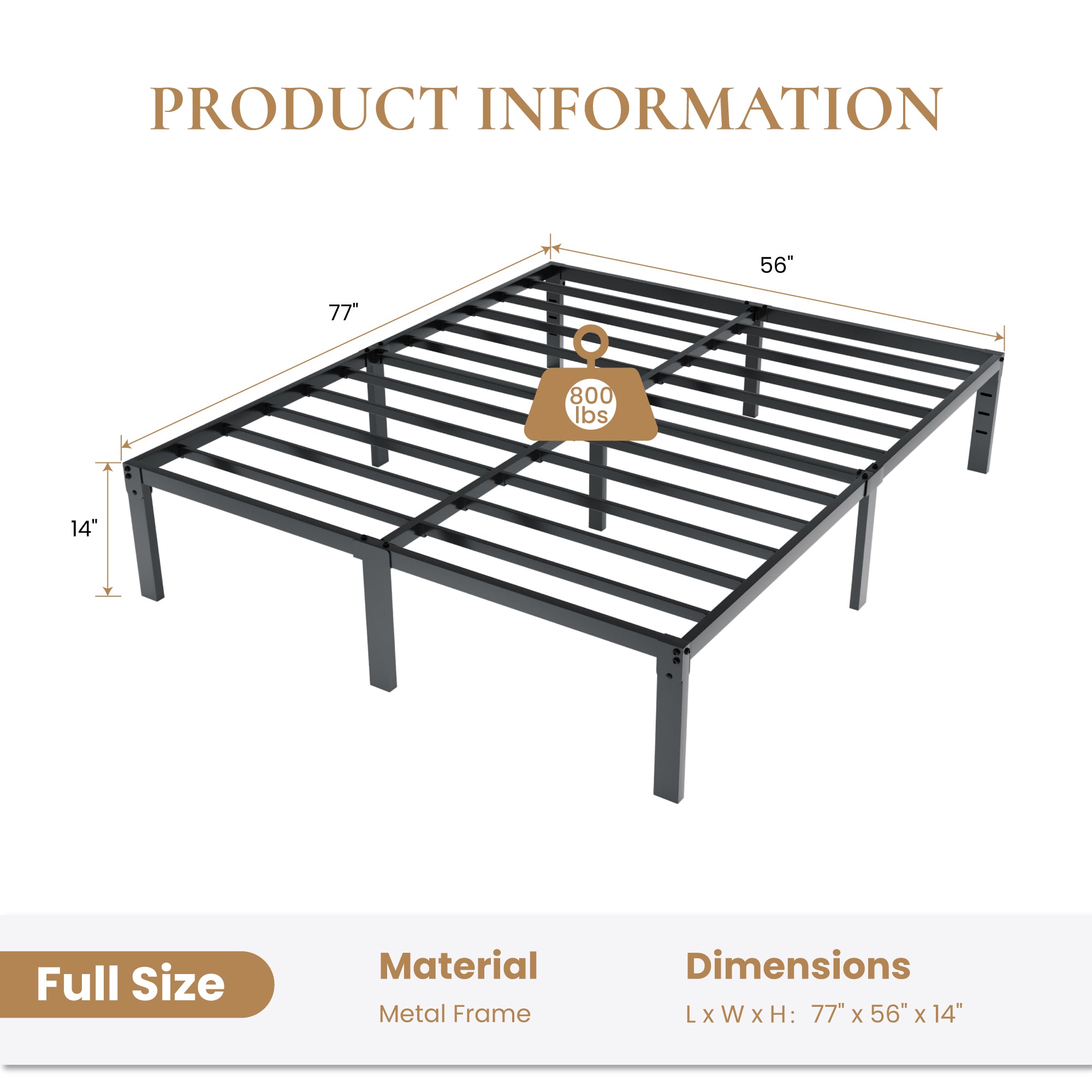 Merrland 14" Metal Platform Bed Frame with Under-bed Storage, Heavy-duty, No Box Spring Needed, Easy Assembly