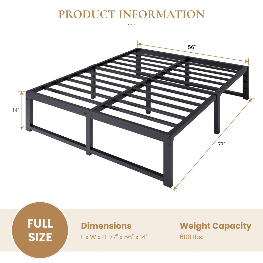 Merrland 14" Metal Platform Bed Frame, Heavy-Duty, Reinforced Steel Structure, Ample Under-Bed Storage, No Box Spring Needed