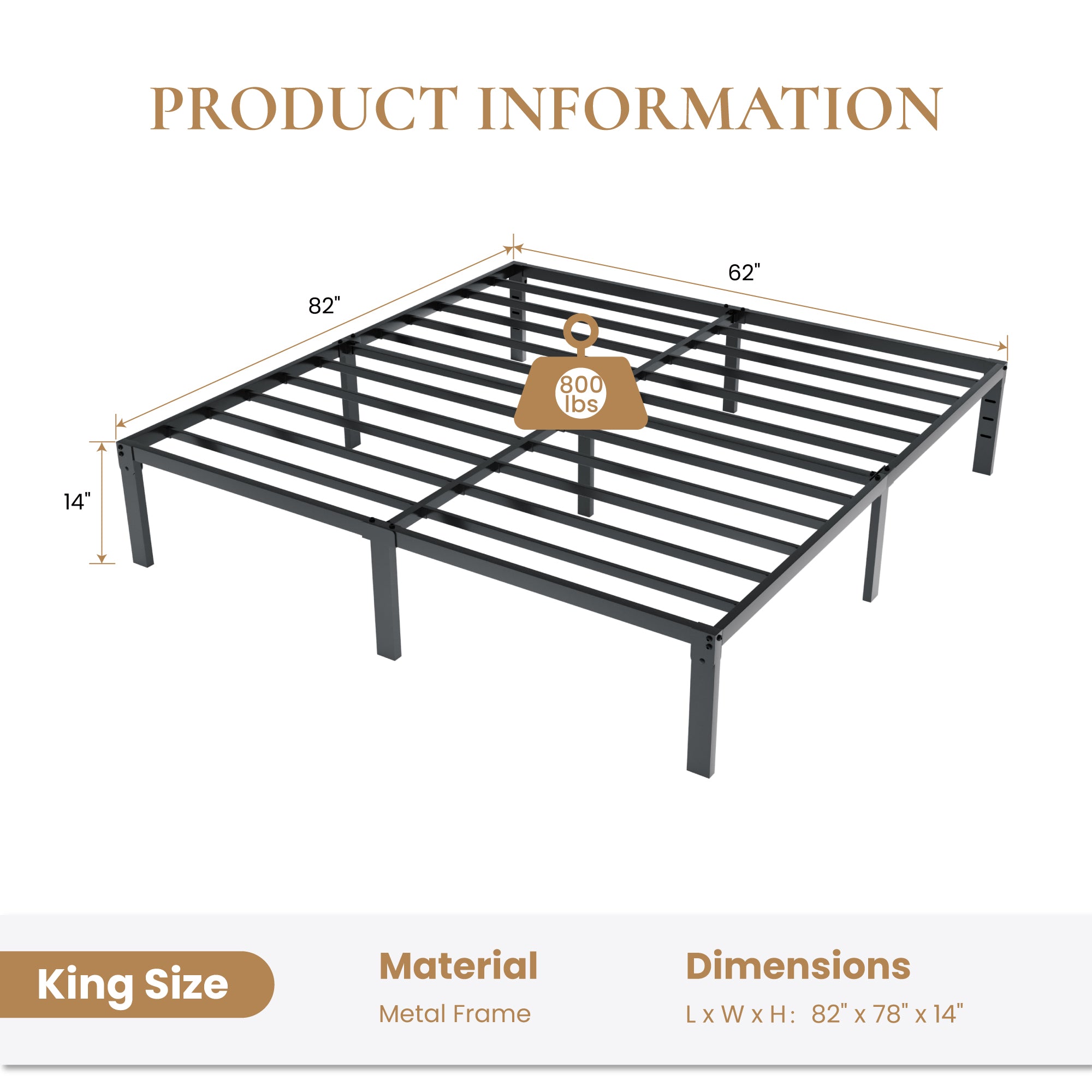 Merrland 14" Metal Platform Bed Frame with Under-bed Storage, Heavy-duty, No Box Spring Needed, Easy Assembly
