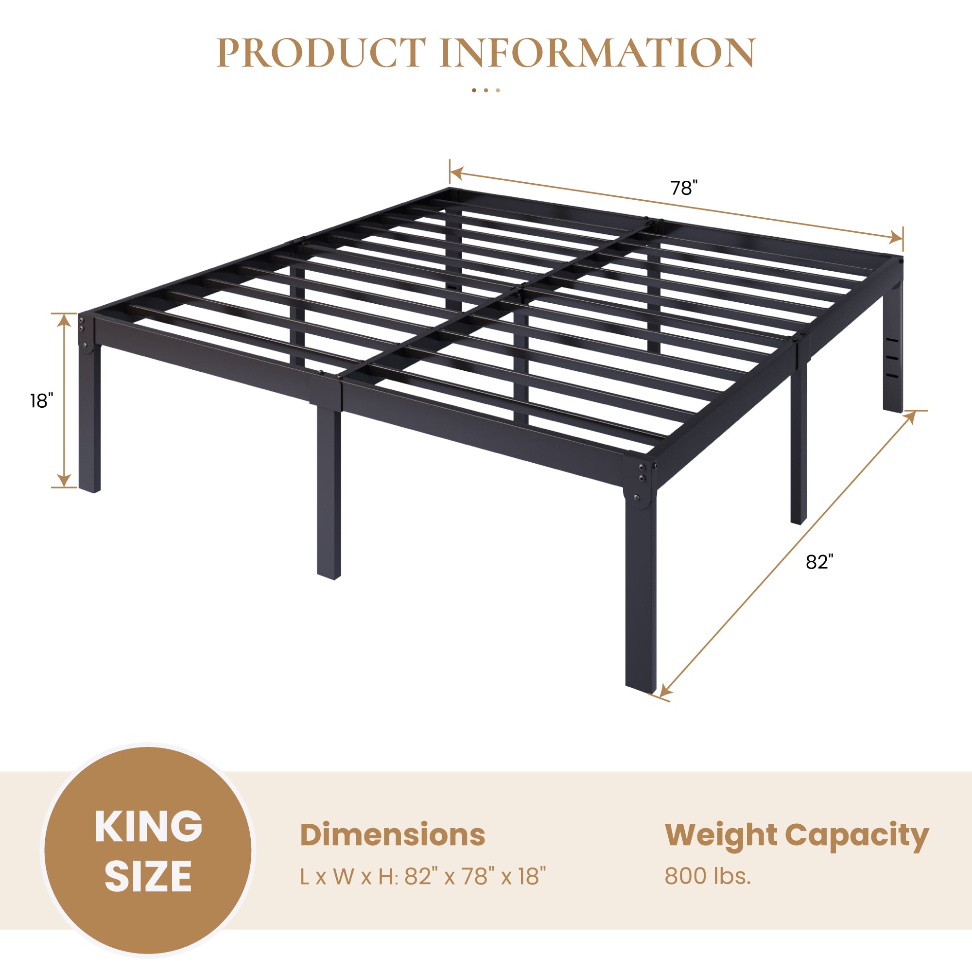 Merrland Metal Platform Bed Frame, 18 Inch Tall with Large Under-Bed Storage Space, Heavy Duty, Noise-Free, No Box Spring Needed, Black