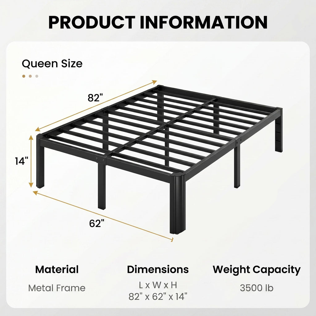 Merrland Bed Frame, 14" Heavy Duty Metal Platform Bed Frame with Under-Bed Storage Space, Easy Assembly