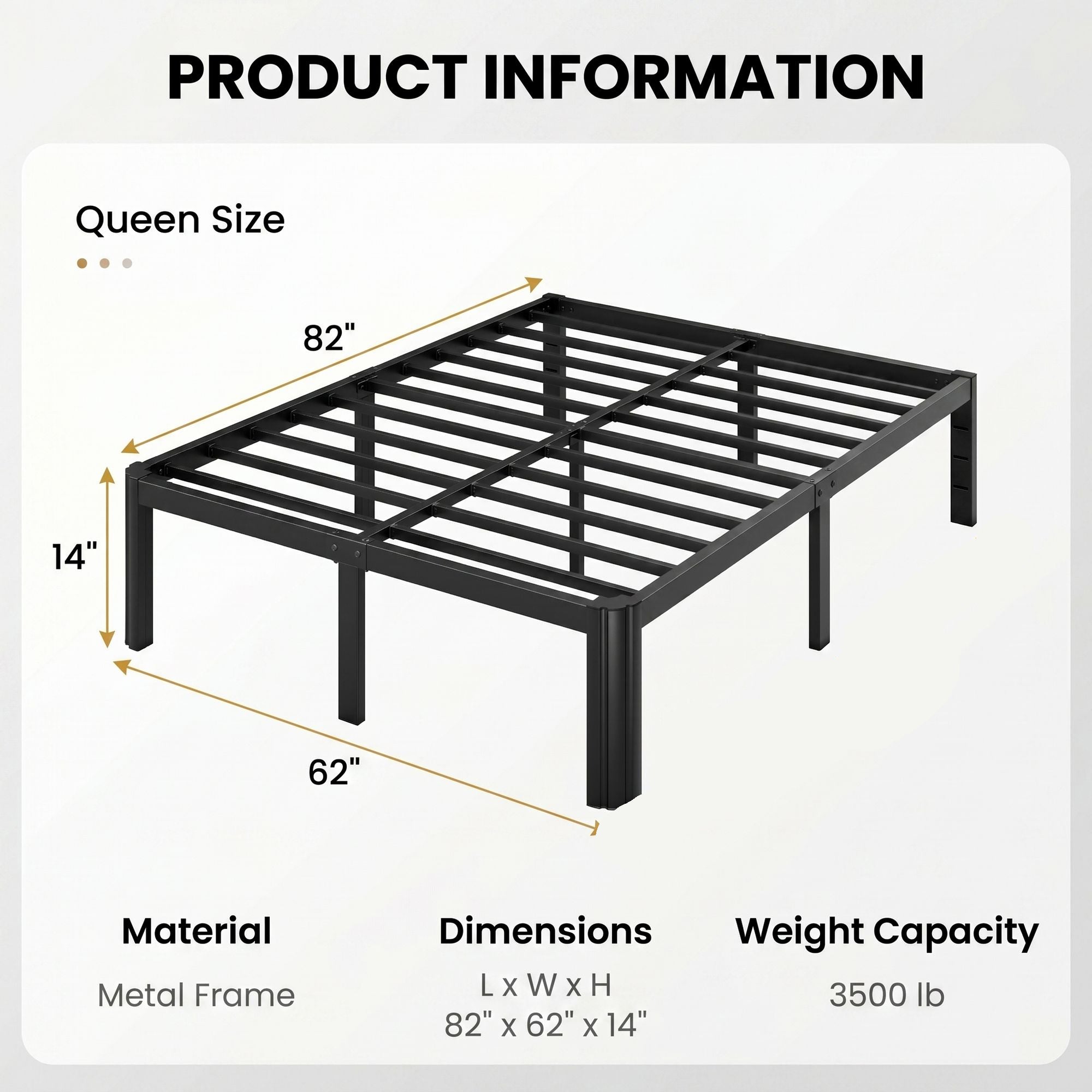 Merrland Bed Frame, 14" Heavy Duty Metal Platform Bed Frame with Under-Bed Storage Space, Easy Assembly