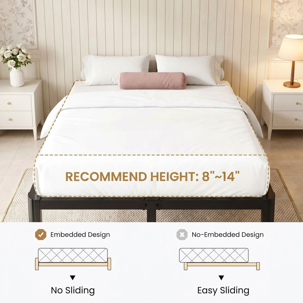 Merrland Bed Frame, 14" Heavy Duty Metal Platform Bed Frame with Under-Bed Storage Space, Easy Assembly