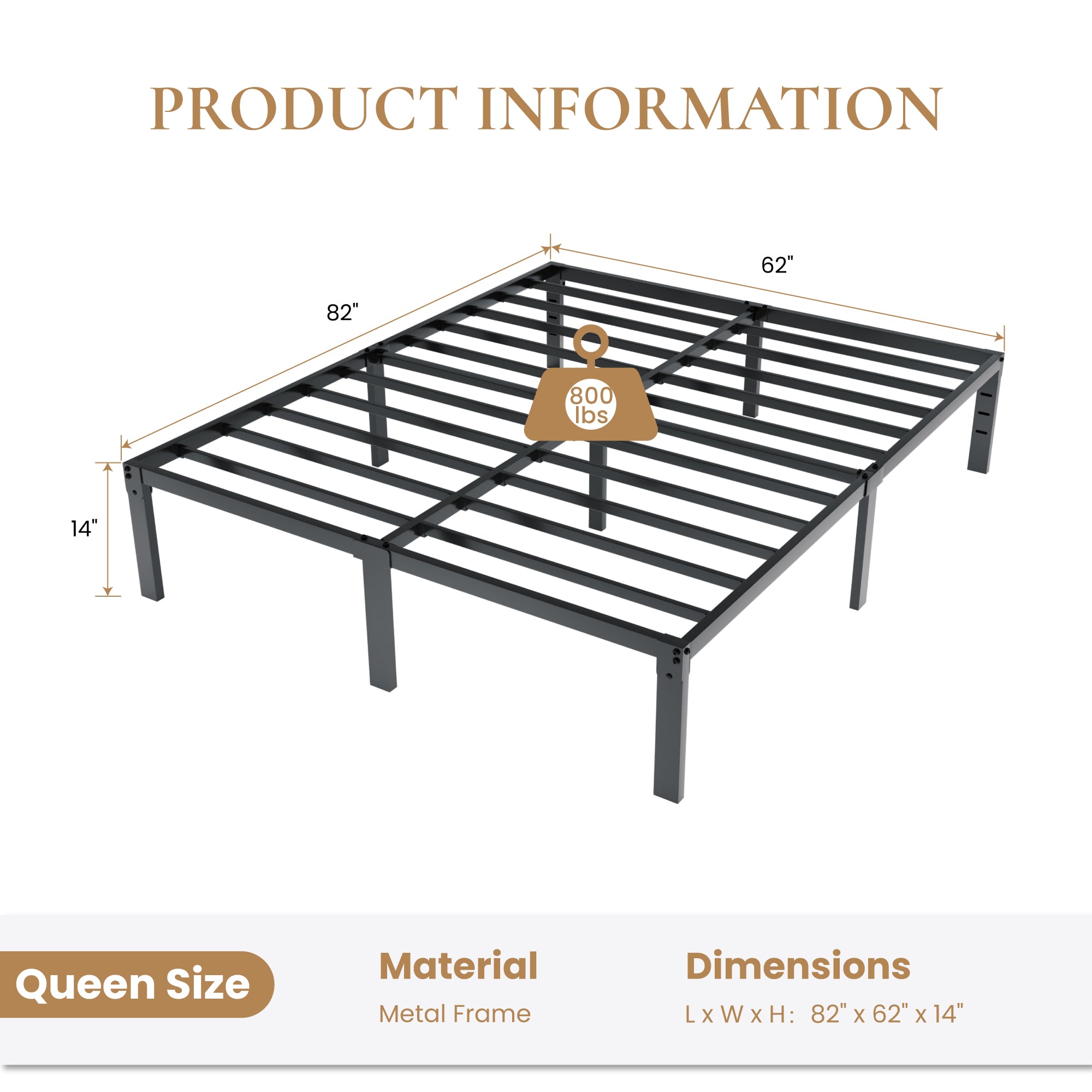 Merrland 14" Metal Platform Bed Frame with Under-bed Storage, Heavy-duty, No Box Spring Needed, Easy Assembly