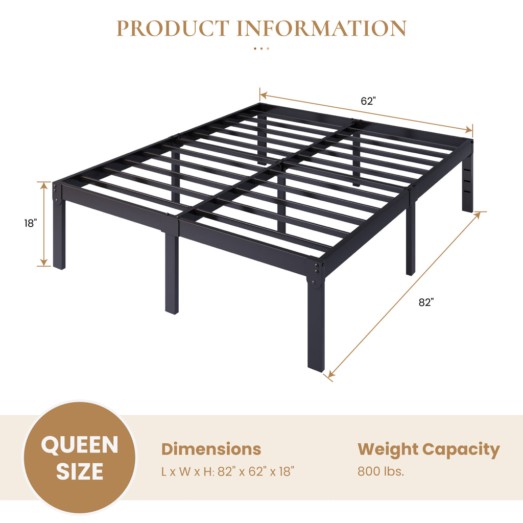 Merrland Metal Platform Bed Frame, 18 Inch Tall with Large Under-Bed Storage Space, Heavy Duty, Noise-Free, No Box Spring Needed, Black