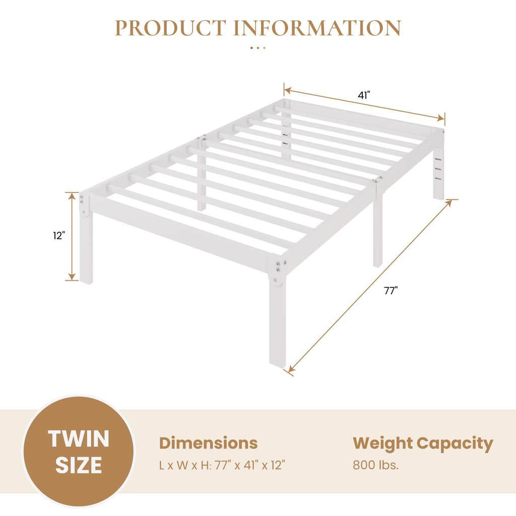 Merrland Metal Platform Bed Frame, 12" Tall with Under-Bed Storage Space, Heavy Duty, Noise-Free, No Box Spring Needed, Black