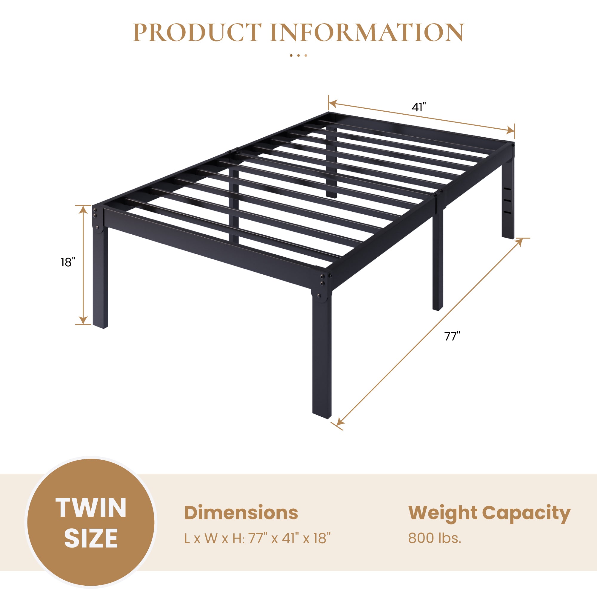 Merrland Metal Platform Bed Frame, 18 Inch Tall with Large Under-Bed Storage Space, Heavy Duty, Noise-Free, No Box Spring Needed, Black
